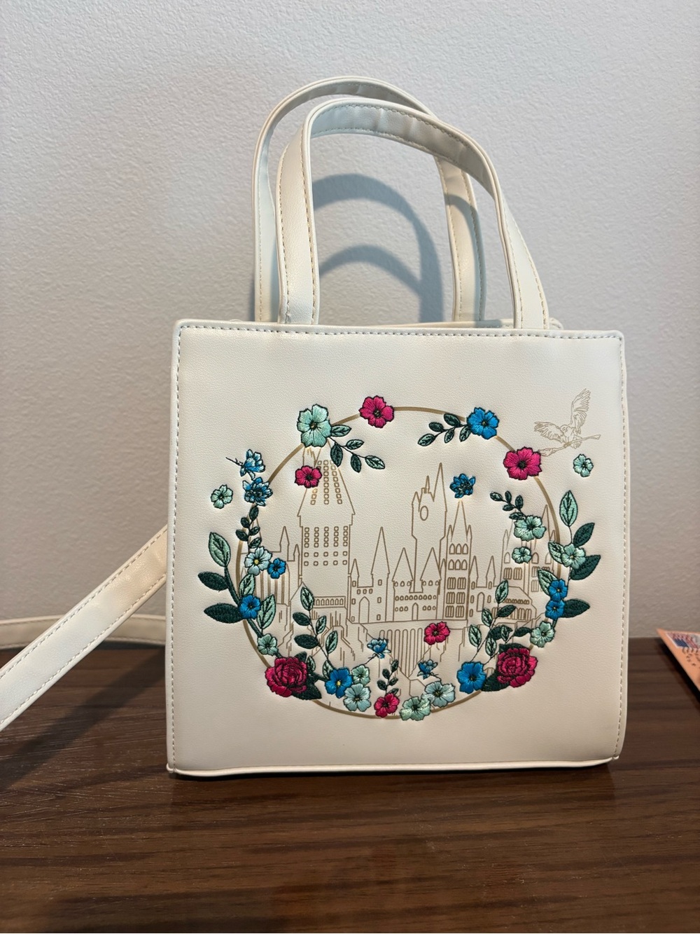Loungefly Harry Potter Purse Bag Floral Hogwarts Castle Embroidered White Disney